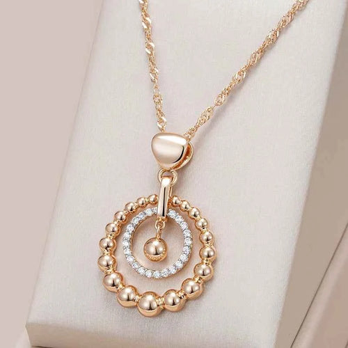 Rose Gold Glossy Bead Natural Zircon Pendant Necklaces