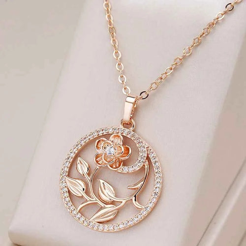 Rose Gold Hollow Flowers Necklace For Women