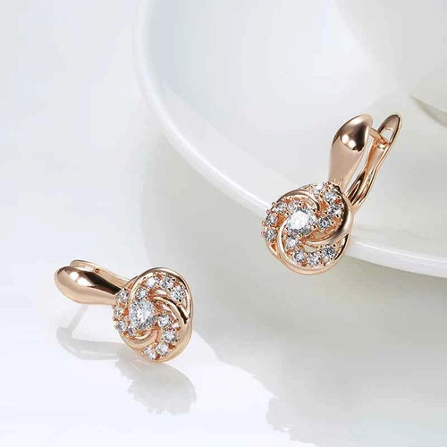 Rose Gold Natural Zircon Flower Earrings and Ring Set