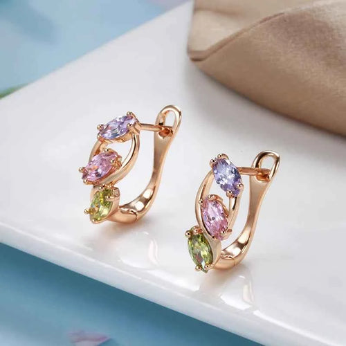 Rose gold pendant colorful natural zircon playful earrings