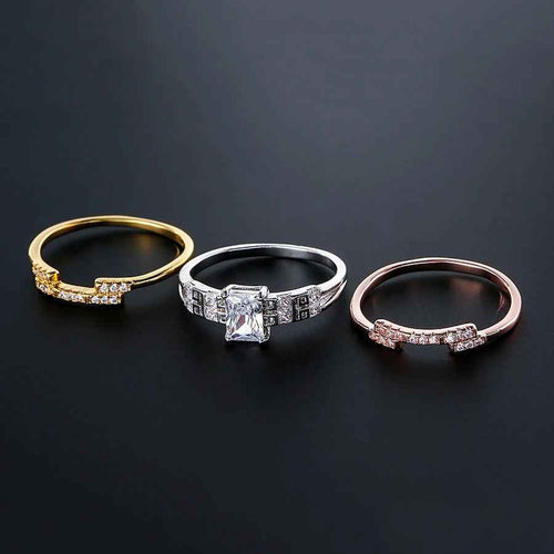 Rose Gold Shiny Square Natural Zircon Ring Sets