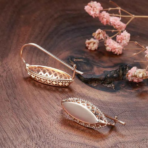 Rose Gold Simple Rhombus Weaving Glossy Necklace Earrings Ring Set for Women