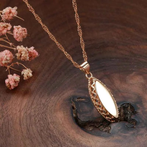 Rose Gold Simple Rhombus Weaving Glossy Necklace Earrings Ring Set for Women