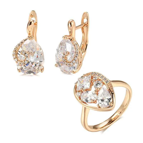 Rose Gold With Natural Zircon Earrings Ring Stes For Women