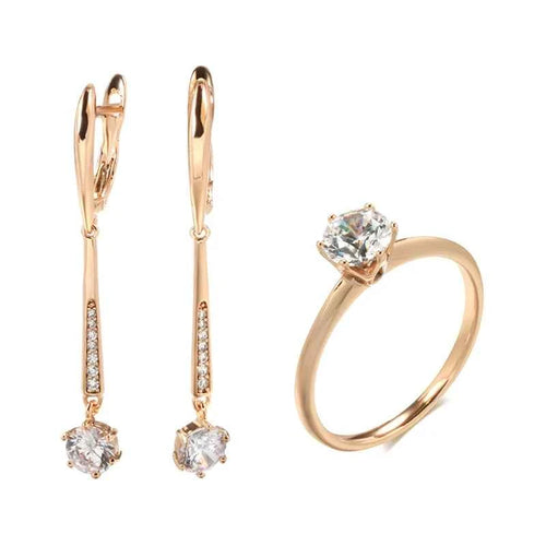 Round Gemstone Long Earrings Ring Jewelry Set