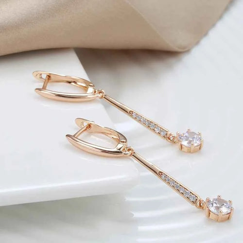 Round Gemstone Long Earrings Ring Jewelry Set