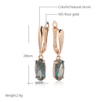 Simple Colorful Natural Zircon Drop Earring for Women Luxury 585 Rose Gold Color Long Earring High Quality Daily Jewelry