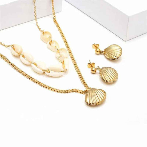 Summer Beach Double-layer Shell Necklace Earrings Set