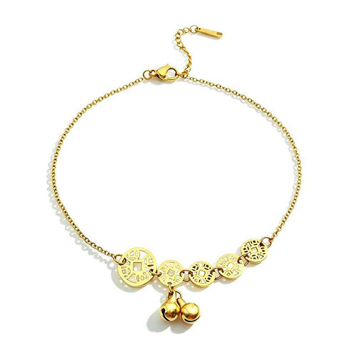 Sweet Coin Bell Pendant Chain Anklet