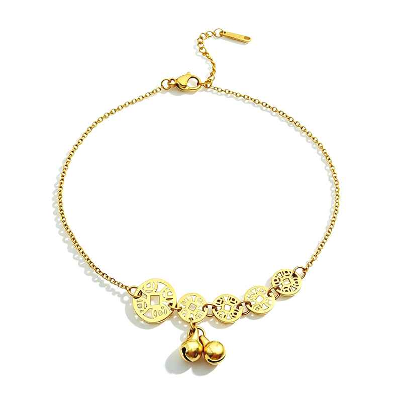 Sweet Coin Bell Pendant Chain Anklet