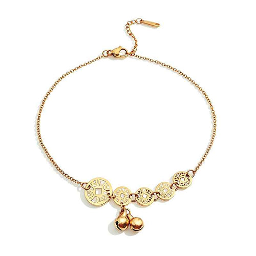 Sweet Coin Bell Pendant Chain Anklet