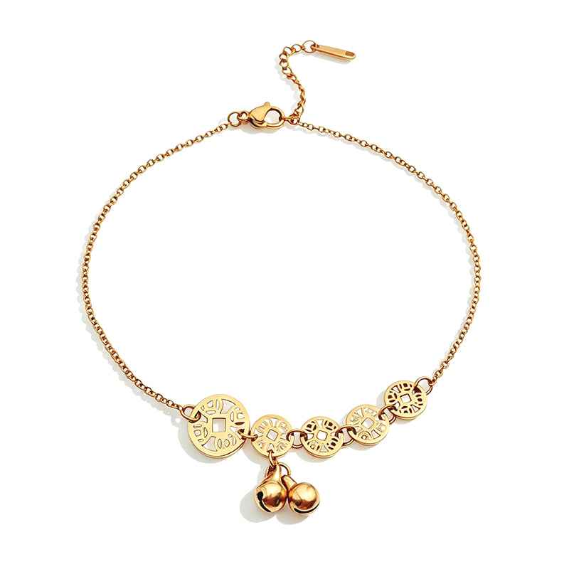 Sweet Coin Bell Pendant Chain Anklet