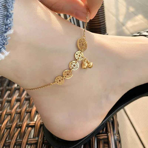 Sweet Coin Bell Pendant Chain Anklet