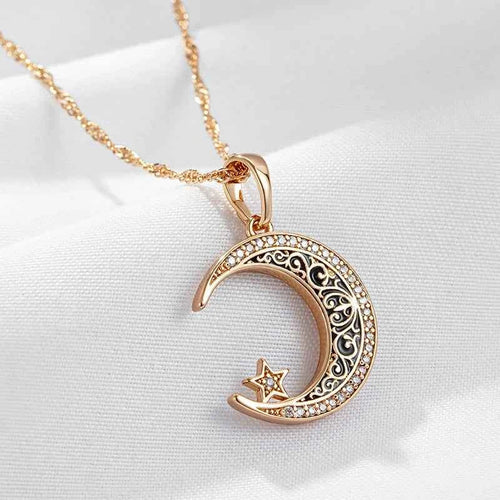 Trend Black Enamel Stars Moon Pendant Rose Gold Color With Natural Zircon Necklace for Women