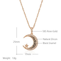 Trend Black Enamel Stars Moon Pendant Rose Gold Color With Natural Zircon Necklace for Women