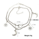 Two Layers Chain Heart Moon Sun Silver Color Anklets For Women