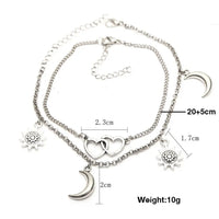 Two Layers Chain Heart Moon Sun Silver Color Anklets For Women