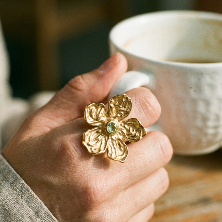 Hammered Texture Flower Ring
