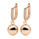 585 Rose Gold Long Earrings for Women Unique Simple Glossy Ball Natural Zircon Dangle Earrings Fine Wedding Jewelry