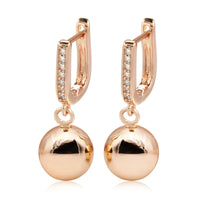 585 Rose Gold Long Earrings for Women Unique Simple Glossy Ball Natural Zircon Dangle Earrings Fine Wedding Jewelry