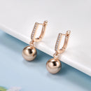 585 Rose Gold Long Earrings for Women Unique Simple Glossy Ball Natural Zircon Dangle Earrings Fine Wedding Jewelry