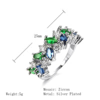 Vintage Blue Green Crystal Zircon Silver Ring - Vintage Wedding Jewelry