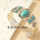 Vintage Bohemian Style Artificial Inlaid Turquoise Cuff Bangle for Women Men