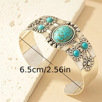 Vintage Bohemian Style Artificial Inlaid Turquoise Cuff Bangle for Women Men