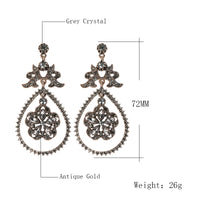 Luxury Gray Crystal Flower Bridal Earrings For Women Antique Gold Beach Party Water Drop Drop Earrings Vintage Jewelry